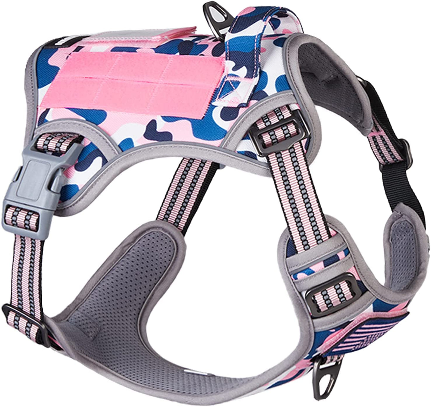 Professional Tactical Dog Harness for Medium Dogs - No Pull Design, Reflective Pet Walking Vest with Adjustable Fit and Handle in Pink Camo