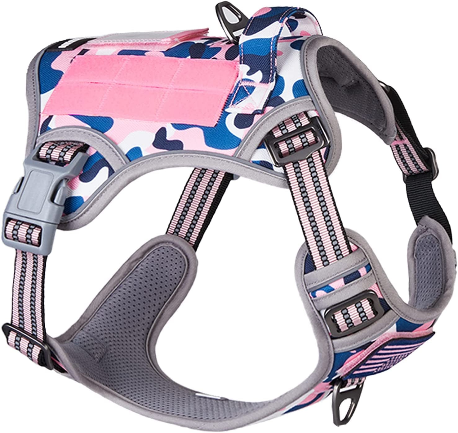 Professional Tactical Dog Harness for Medium Dogs - No Pull Design, Reflective Pet Walking Vest with Adjustable Fit and Handle in Pink Camo