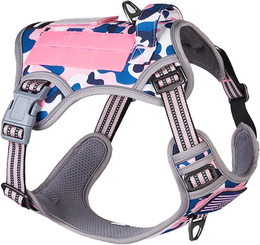 Professional Tactical Dog Harness for Medium Dogs - No Pull Design, Reflective Pet Walking Vest with Adjustable Fit and Handle in Pink Camo