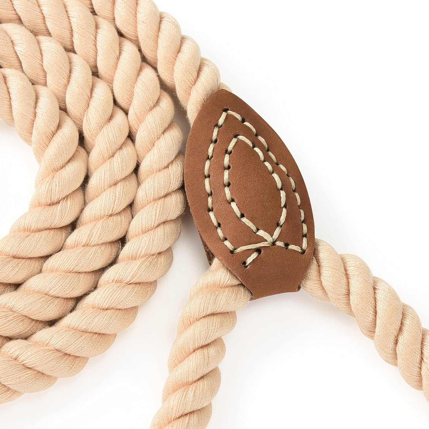Braided Cotton Rope Dog Leash with Leather Tip - Heavy-Duty Metal Clasp, 6FT Length, 1/2" Thickness - Ideal for Walking, Training, and Weddings for Small to Large Dogs (Light Brown)