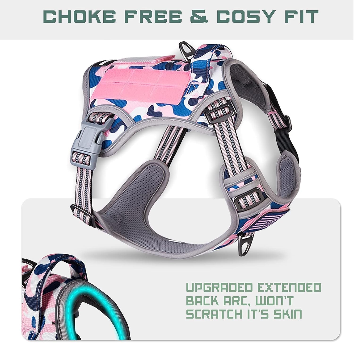 Professional Tactical Dog Harness for Medium Dogs - No Pull Design, Reflective Pet Walking Vest with Adjustable Fit and Handle in Pink Camo