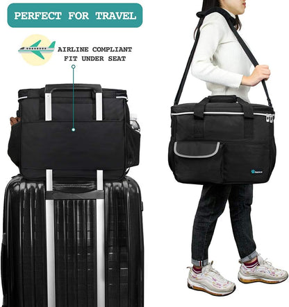 Pet Travel Organizer Bag with Food Containers and Collapsible Bowls, Medium Size, Black - Ideal for Weekend Road Trips and Camping Essentials