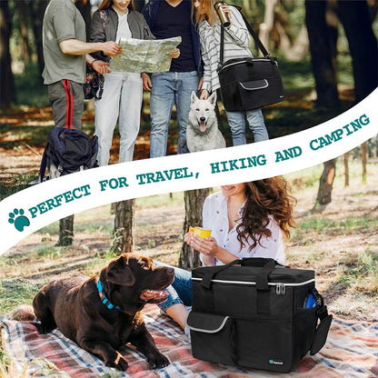 Pet Travel Organizer Bag with Food Containers and Collapsible Bowls, Medium Size, Black - Ideal for Weekend Road Trips and Camping Essentials